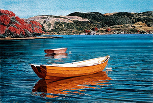 two dinghies Raglan Harbour painting by Jane Galloway