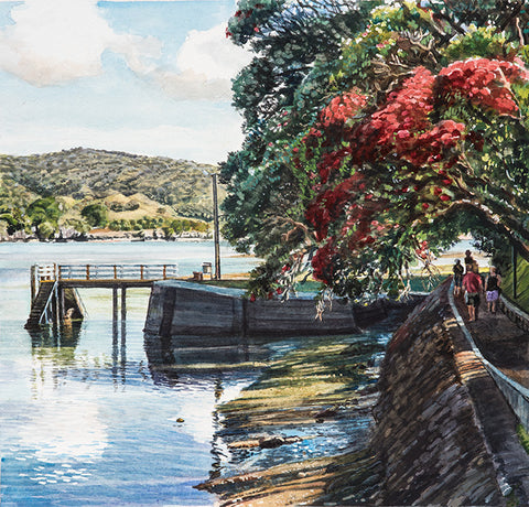 Raglan Harbour painting Art print by Jane Galloway