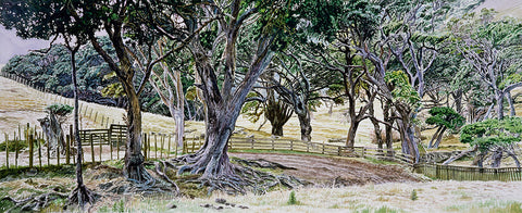Old trees Thames Coromandel Road Painting by Jane Galloway