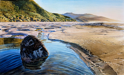 Raglan beach with Mount karioi in the back art prints